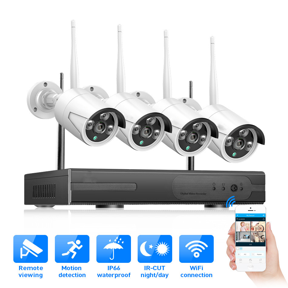 Pack 4 Caméras de surveillance CCTV WIFI + NVR 4CH sans fil + Alimentation  أرخص