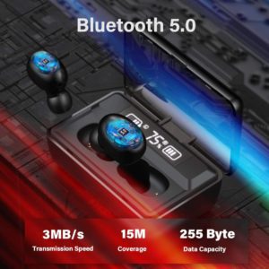 Écouteurs Bluetooth Sidoc T8 TWS  Affichage LED Mini boitier power bank 2200 mAh – Noir