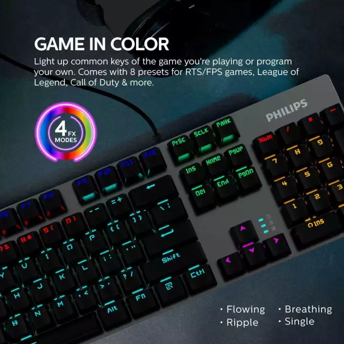 Clavier gamer mécanique  gaming filaire RGB Philips