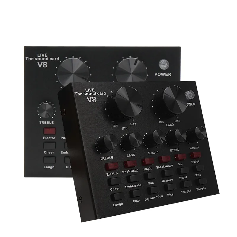 Carte son V8, Interface Audio externe USB, Microphone de diffusion en direct, carte son pour ordinateur, téléphone portable, enregistrement de chant