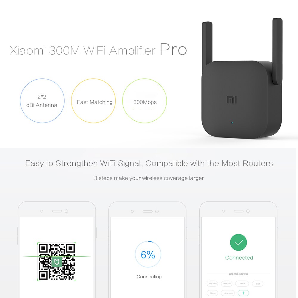 Xiaomi – répéteur WiFi sans fil Mijia 2 Mi Pro, 300Mbps, 2.4 ghz, amplificateur de Signal, extension, Router, Original