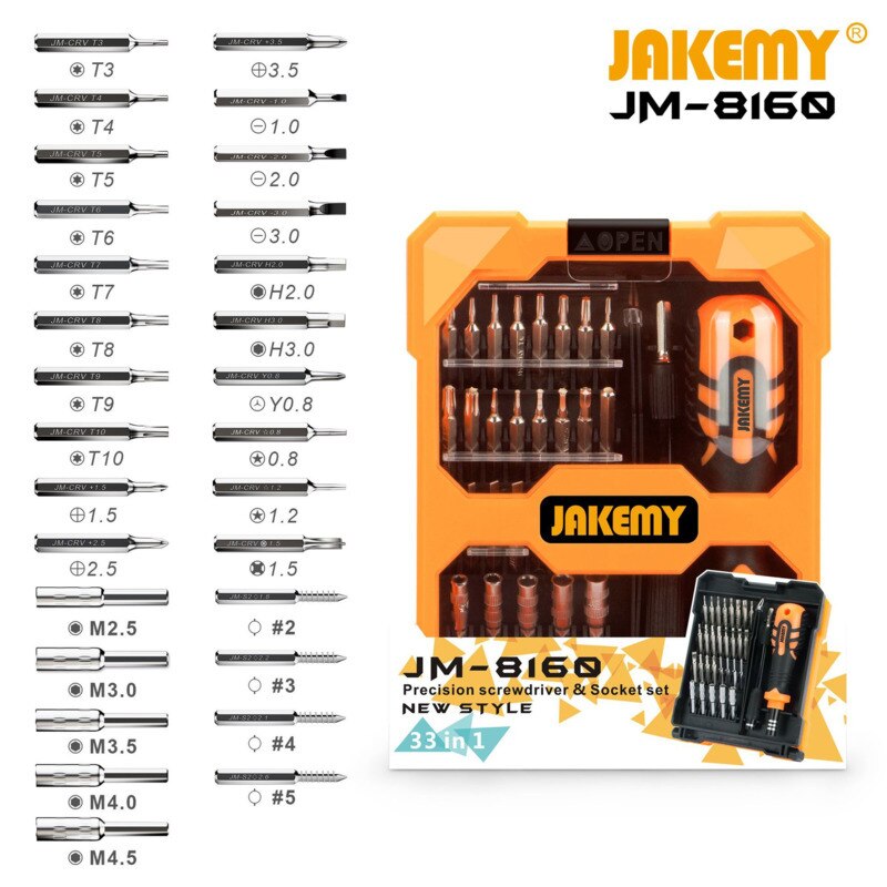 JAKEMY – outil à main multifonction 33 en 1, bricolage, tournevis de précision avec jeu de douilles pour réparation de tapis de jeu pour téléphone portable et ordinateur portable