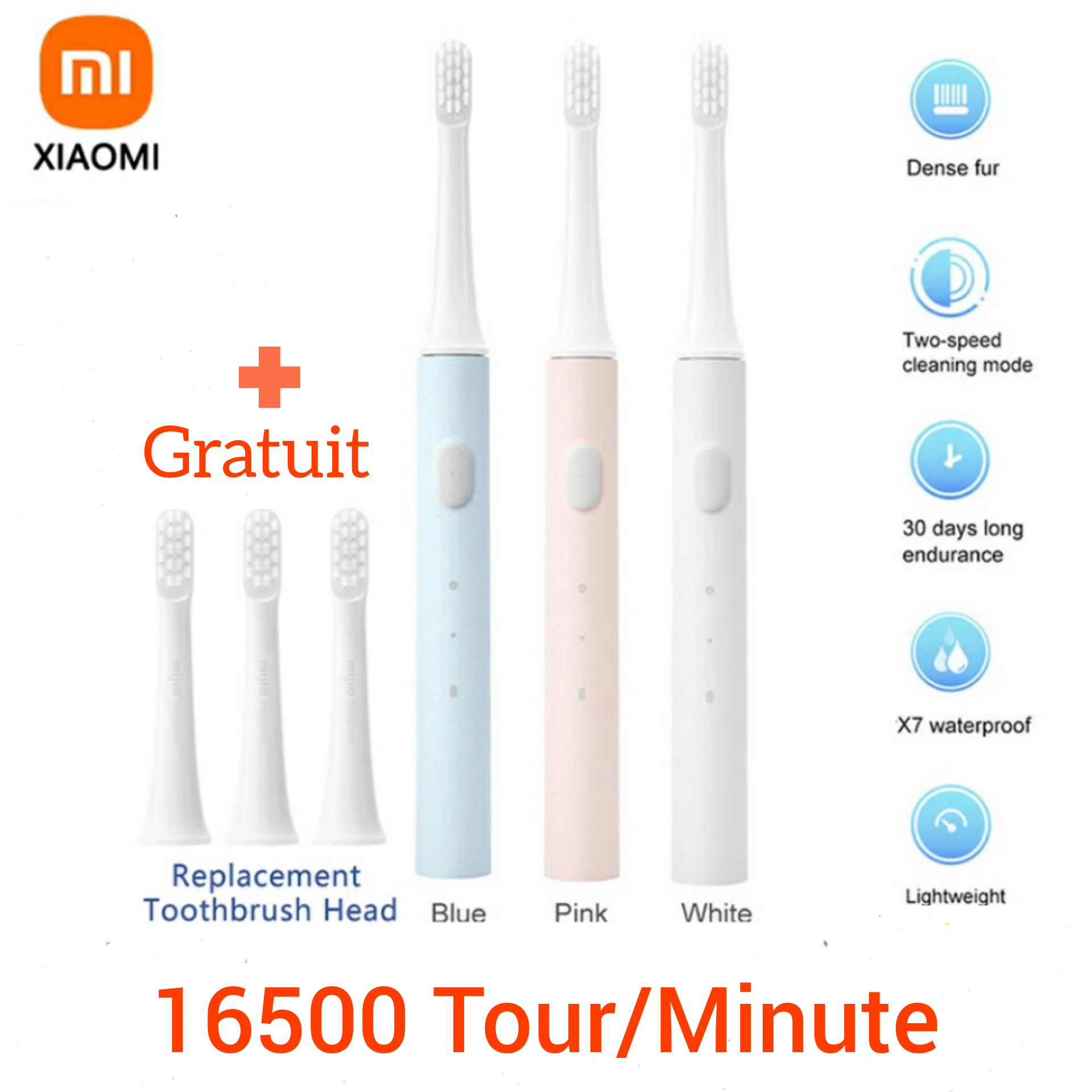 Xiaomi Mijia T100 – brosse à dents électrique 16500 Tour/Minute vibration, Rechargeable par USB, étanche IPX7