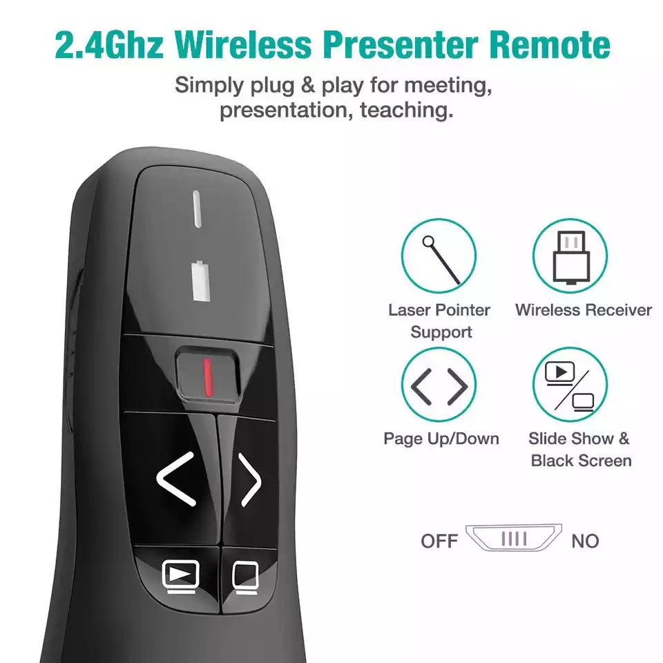 Présentateur sans fil avec pointeur Laser, stylo Laser sans fil RF à lumière rouge, télécommande USB 2.4GHz pour présentation PPT