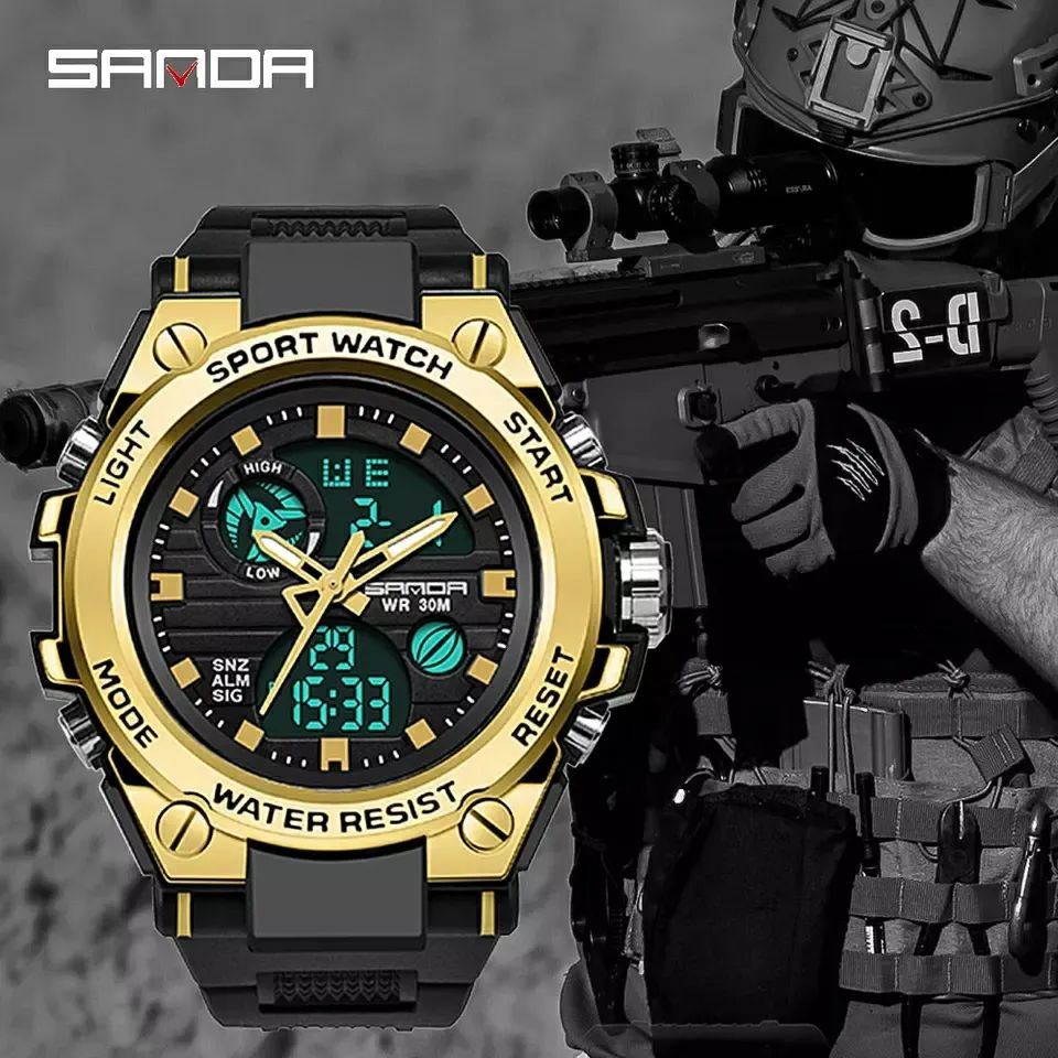SANDA originale, montre numérique anti-choc en métal, montre militaire sport , étanche contre l’eau, montre électronique et analogique, pour hommes, à bon prix.