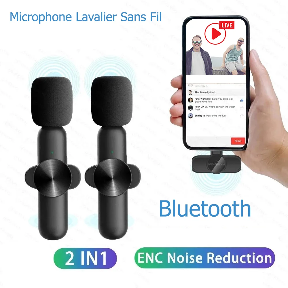 2 Microphones Bluetooth sans fil 2 en 1 à cravate | pour iphone