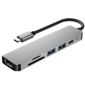 Adaptateur type C vers HDMI avec double port USB hub 3.0, port type C, lecteur de carte mémoire SD et micro SD, 6 en 1 adapter, cadran en Aluminium