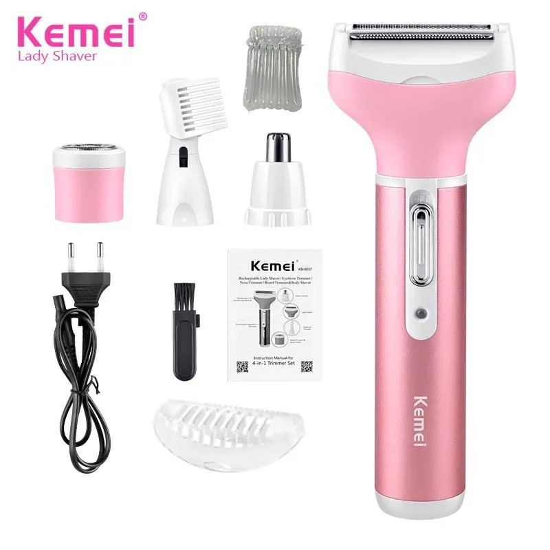 Kemei KM-6637 Rasoir Électrique 4 en 1 Rechargeable Tondeuse À Cheveux pour Femmes Épilation Machine Épilateur Tondeuse Rasoir