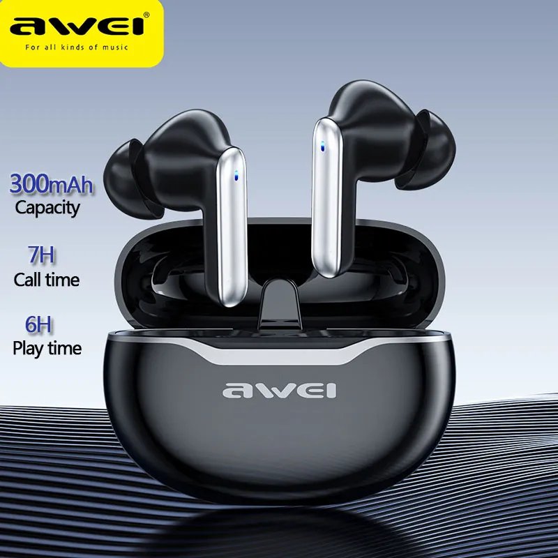 Awei T50 Écouteurs sans fil Bluetooth Écouteurs Bluetooth 5.3 avec 6-7 heures d’écoute microphone étanche de sport charge rapide type C
