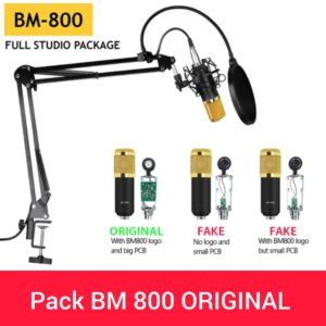 Pack Microphone Bm 800 avec carte son V8, avec support métallique de Microphone (stand à bureau) + pop filtre et câble