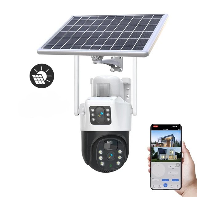 Caméra solaire PTZ sans fil 4MP avec carte Sim 4G et WIFI, double objectif, caméra IP extérieure, panneau solaire, Enregistrement Audio et vidéo, caméra de Surveillance de sécurité PIR externe