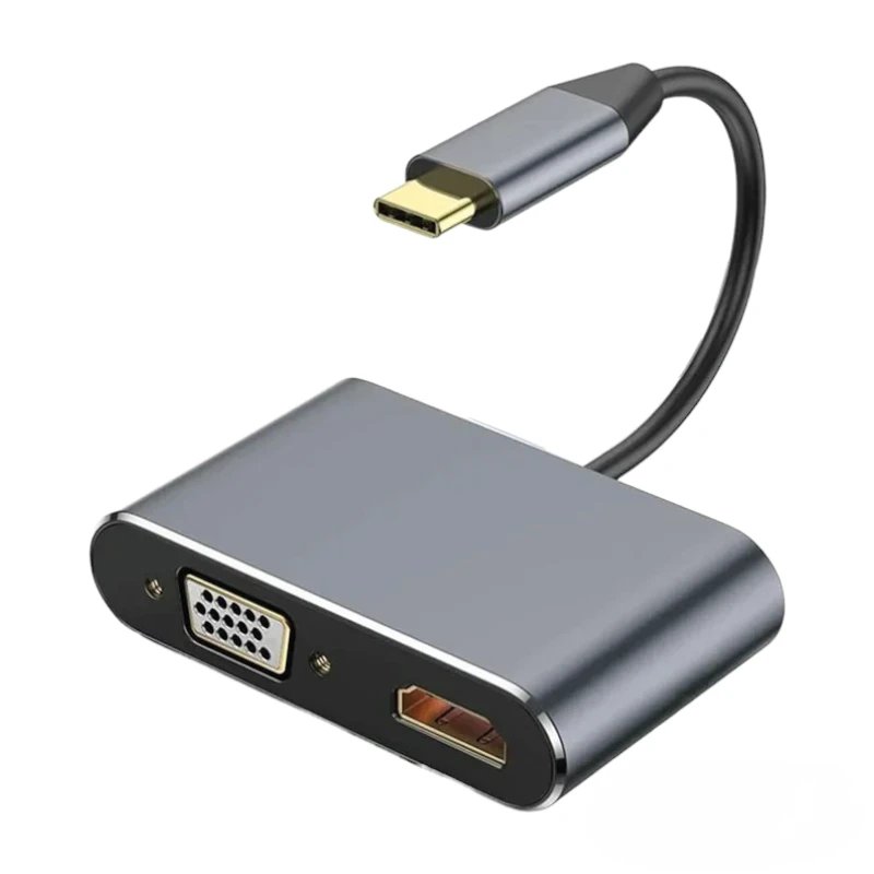Adaptateur Type C vers HDMI et VGA, USB C Hub 3.0 4 en 1 4K chargement rapide pour ordinateur PC portable et MacBook