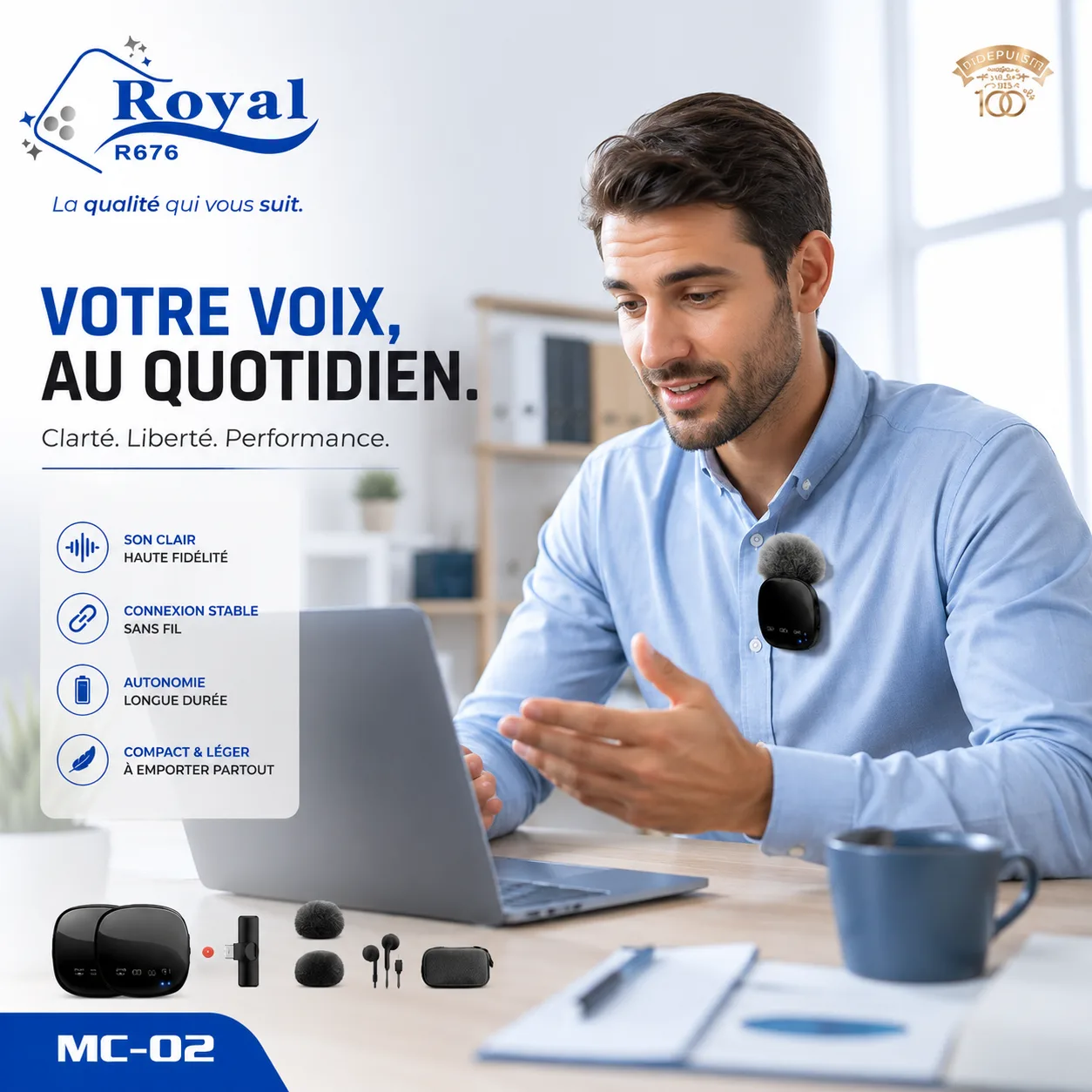 Royal MC-02 Type C Microphone Cravate Sans Fil 2.4G Vlog et Conférence – Image 6