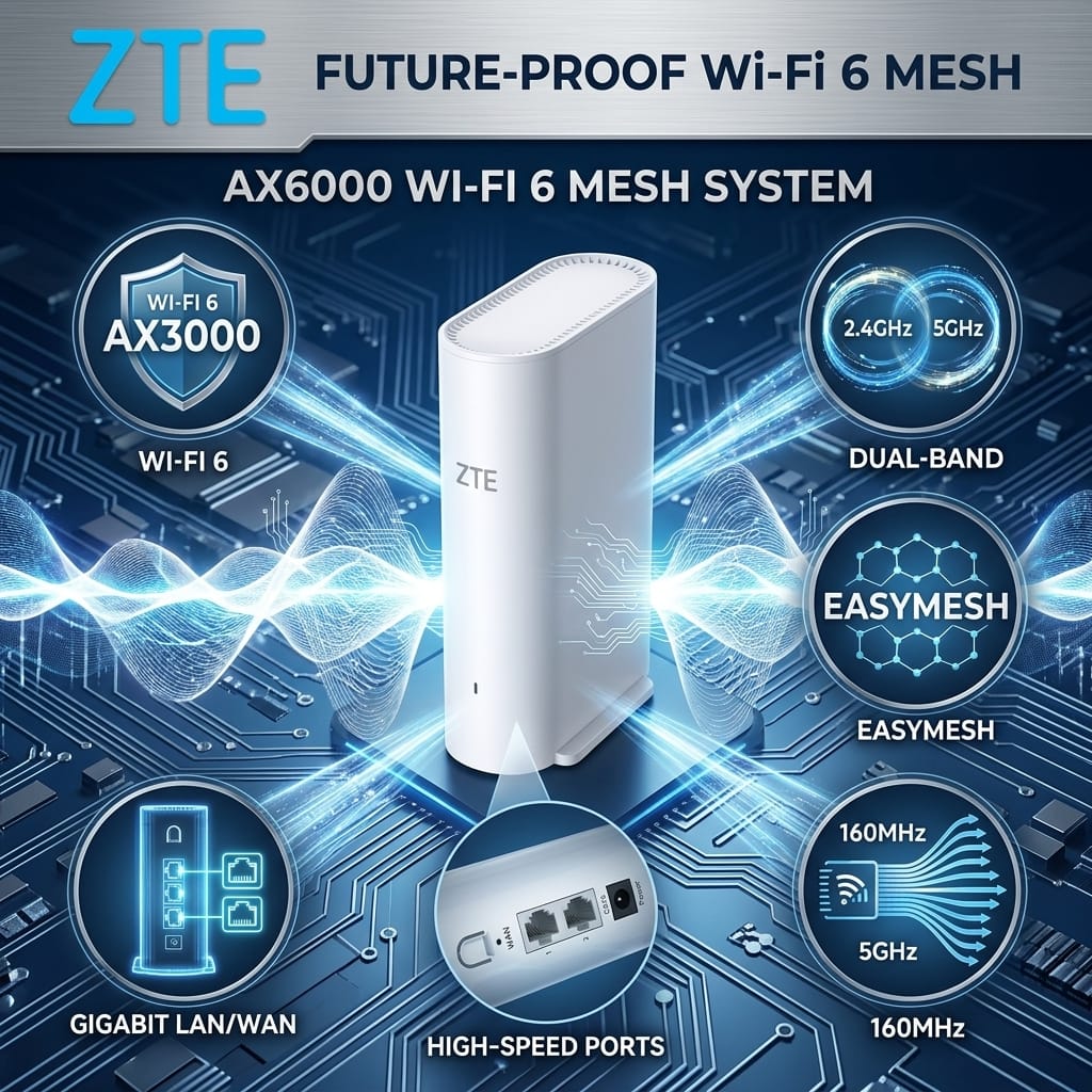 ZTE ZXHN H3601P Wi-Fi 6 AX3000 EasyMesh Routeur Dual-Band – Image 4